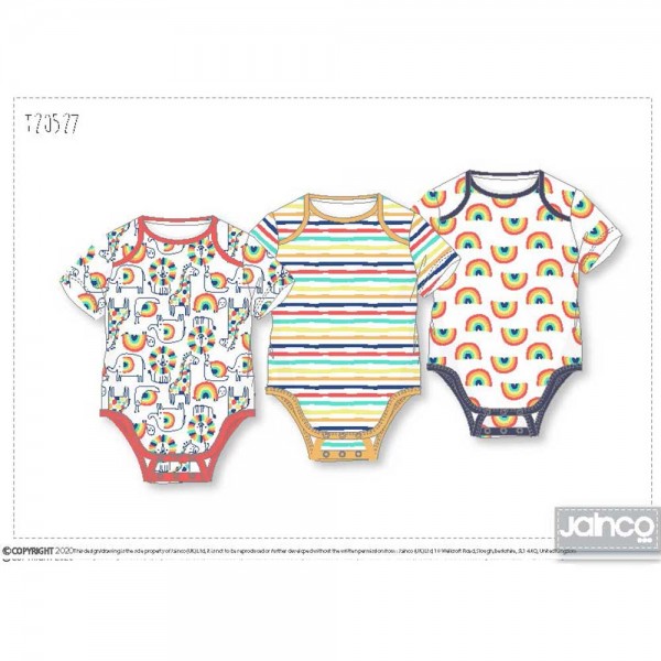 Baby Bodysuits PACKAGING 3 pieces RAINBOWS from 100% Organic Cotton