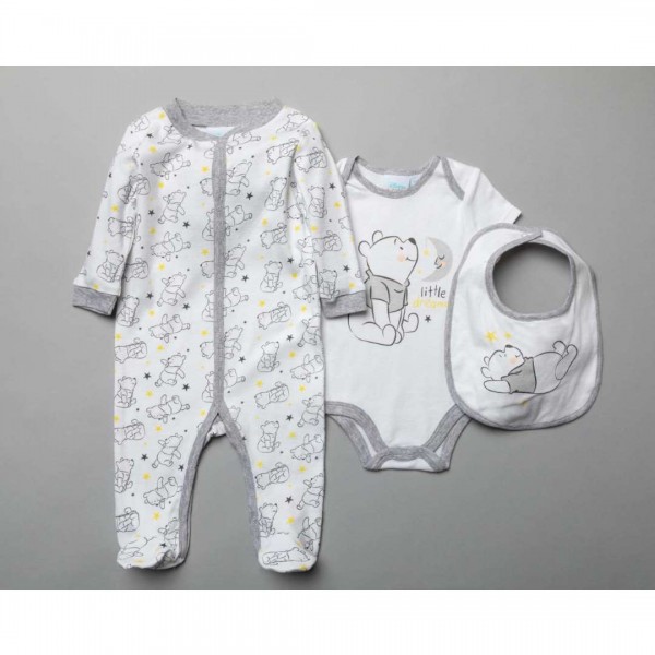 Set of 3 pieces, Bodysuit, Bodysuit, Bib, Winnie The Pooh, made of 100% Cotton