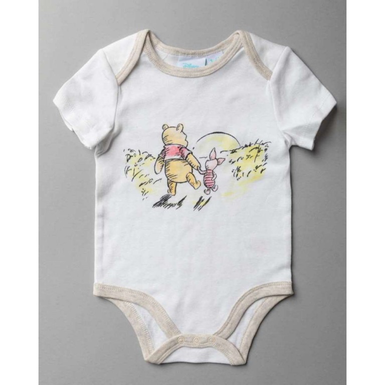 Set of 3 pieces. Bodysuit, Bodysuit, Bib, Winnie The Pooh On Oatmeal Marl, from 100% Cotton
