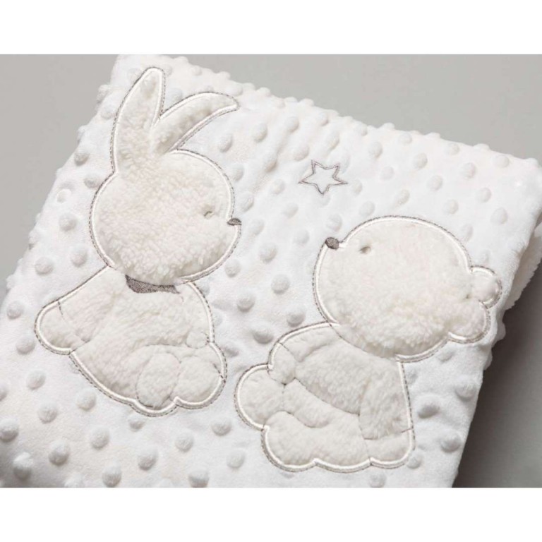 Blanket 75X75, Waffle, Fabric with Applique Bunny And Bear, made of 100% Polyester, Bubble Top Layer, 200 gsm Reverse Sherpa Lining 200 gsm.
