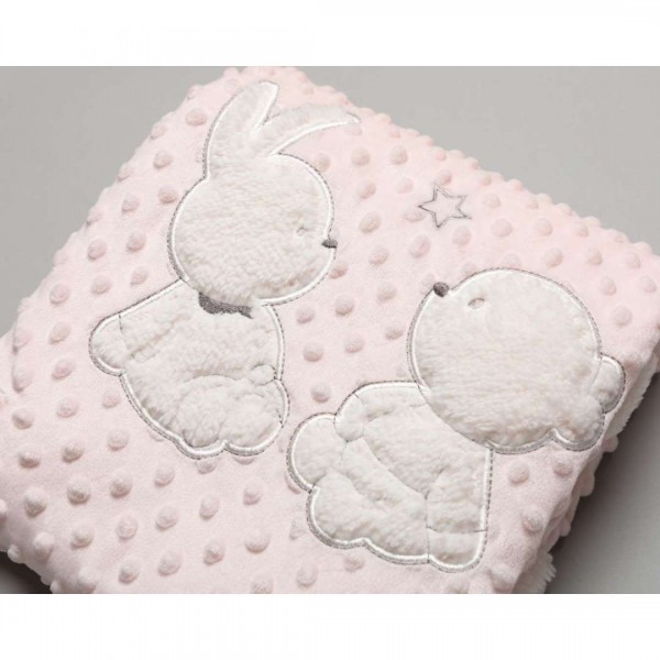 Κουβέρτα 75X75, Waffle, Ύφασμα με Applique Bunny And Bear, από 100% Polyester, Bubble Top Layer,  200 gsm Reverse Sherpa Lining 200 gsm.