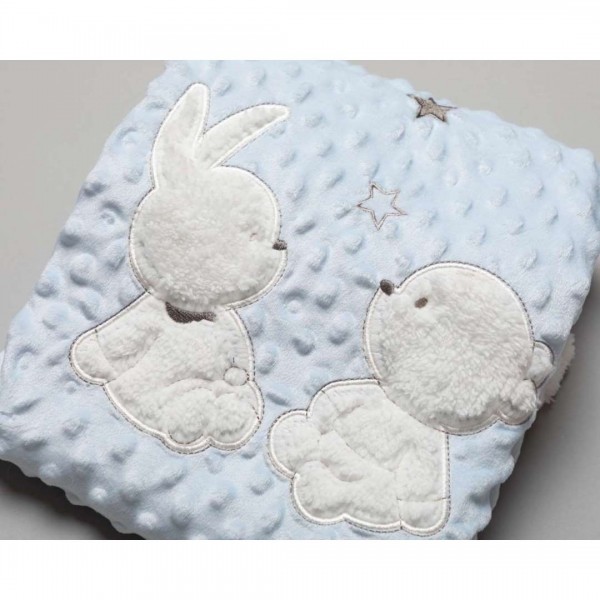 Κουβέρτα 75X75, Waffle, Ύφασμα με Applique Bunny And Bear, από 100% Polyester, Bubble Top Layer,  200 gsm Reverse Sherpa Lining 200 gsm.