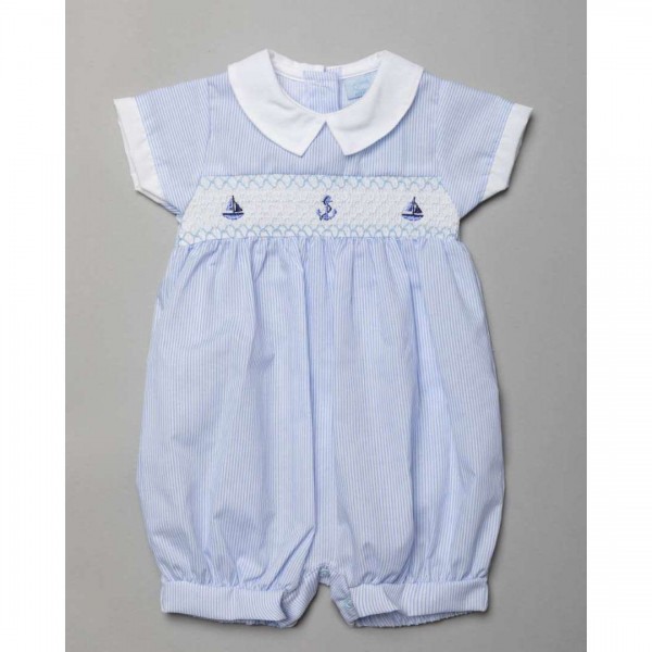 Baby Blue Stripe bodysuit, made of 100% Woven Cotton and Broderie Anglais