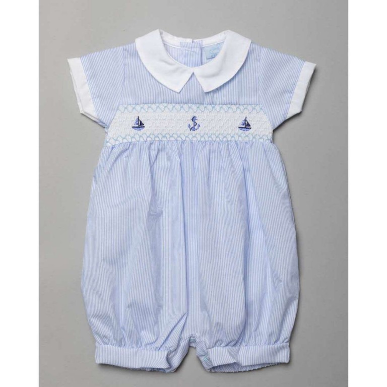 Baby Blue Stripe bodysuit, made of 100% Woven Cotton and Broderie Anglais