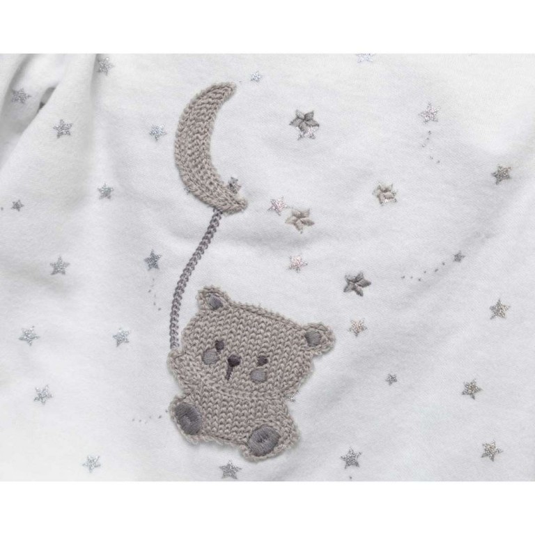 Sleeping Bear And Moon Crochet and Lurex Print, made of 100% Cotton.