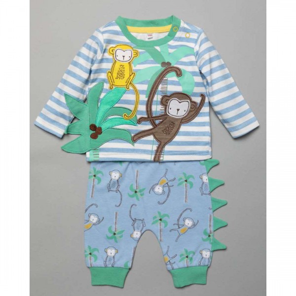 Set of 3 pieces, T-Shirt, Pants, Dinosaur Bib with 3D Spikes, from 100% Cotton