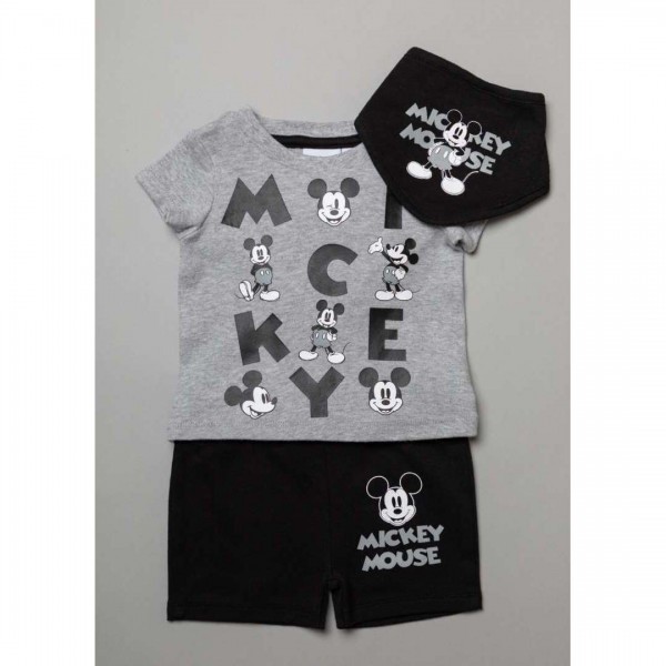 Set of 3 pieces, T-shirt, Sorts, Bib, Mickey Mouse Monochrome, from 100% Cotton