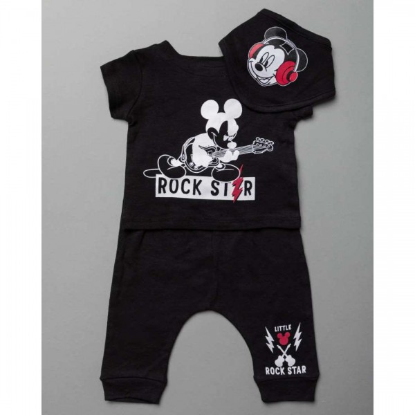 Set of 3 pieces, T-shirt, Sorts, Bib, Mickey Rock Star, from 100% Cotton