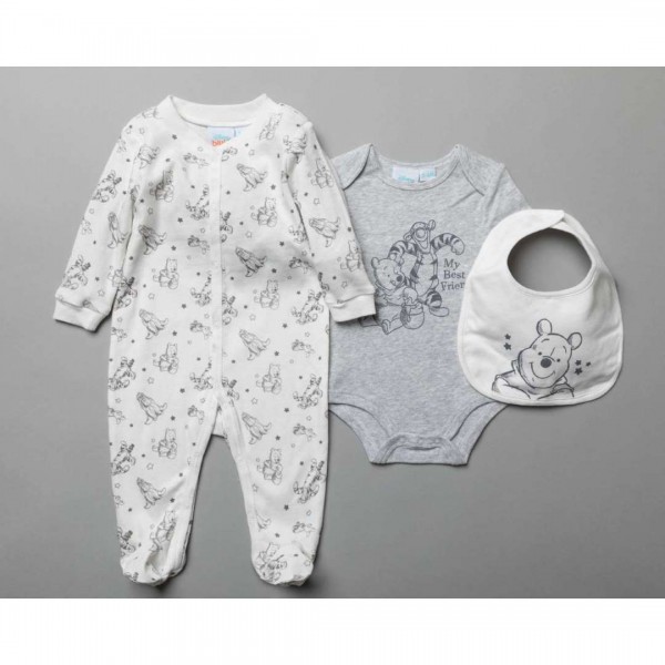 Set of 3 pieces. Bodysuit, Bodysuit, Bib, Winnie The Pooh, made of 100% Cotton