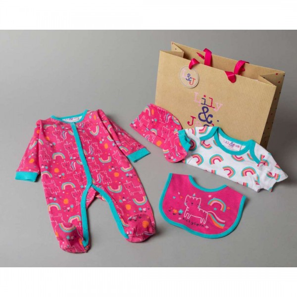 Multipack of 5 pcs, Bodysuit, bodysuit, hat, bib, gloves and gift bag, Kittycorn, from 100% Cotton