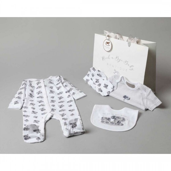 Multipack of 5 pcs, Bodysuit, bodysuit, hat, bib, gloves and gift bag, Elephant, made of 100% Cotton.