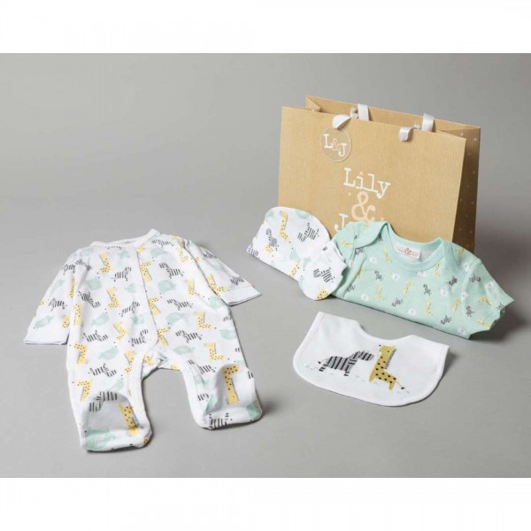 Multipack of 5 pcs, Bodysuit, bodysuit, hat, bib, gloves and gift bag, Animals, from 100% Cotton.