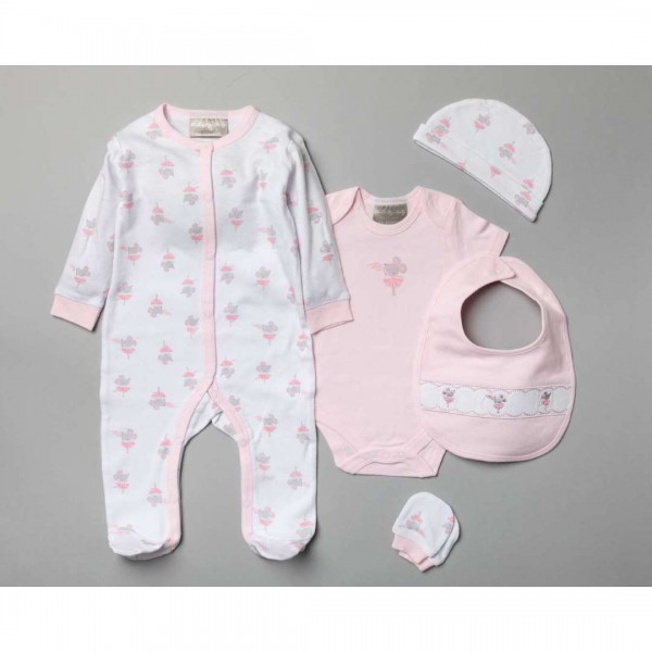 Multipack of 5 pcs, Bodysuit, bodysuit, hat, bib, gloves and gift bag, Mouse, made of 100% Cotton.