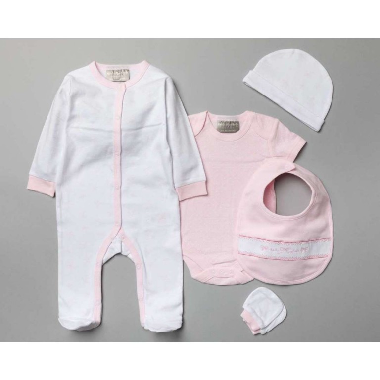 Multipack of 5 pcs, Bodysuit, bodysuit, hat, bib, gloves and gift bag, Bows, made of 100% Cotton.