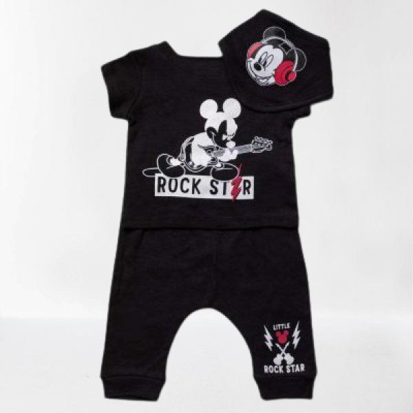 Σετ 3 τεμάχια, T-shirt, Sorts, Σαλιάρα, Mickey Rock Star, από 100% Βαμβάκι