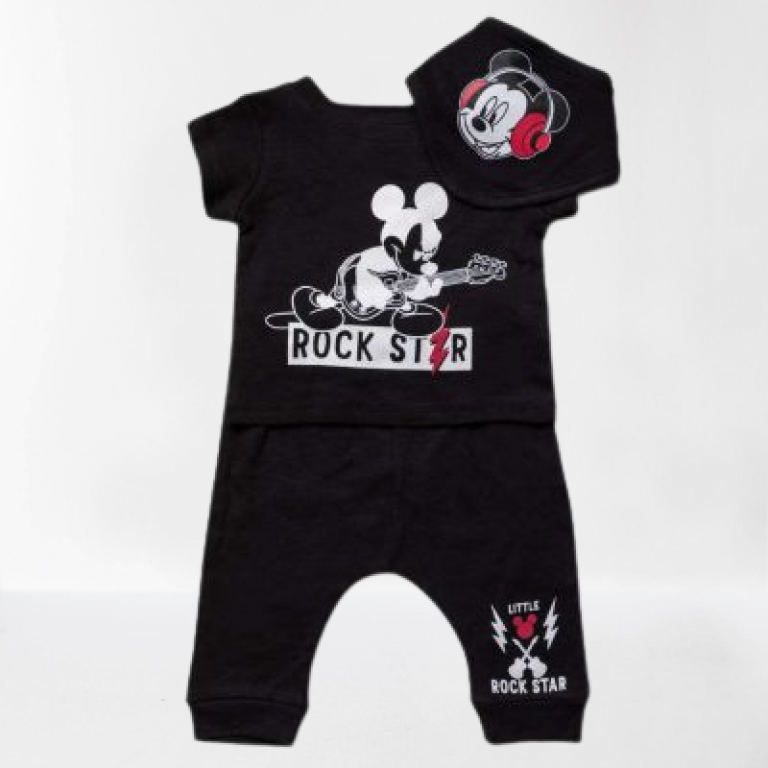 Set of 3 pieces, T-shirt, Sorts, Bib, Mickey Rock Star, from 100% Cotton