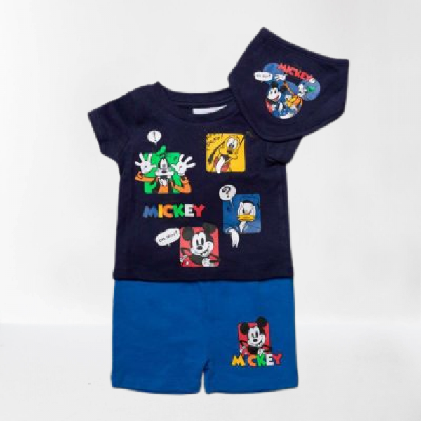 Set of 3 pieces, T-shirt, Sorts, Bib, Mickey Mouse Sporty, from 100% Cotton