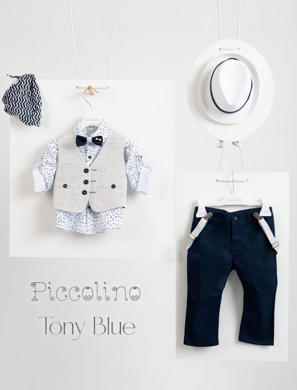 Piccolino Tony christening suit in blue color.