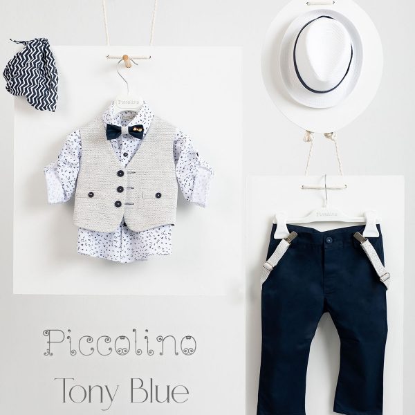 Piccolino Tony christening suit in blue color.