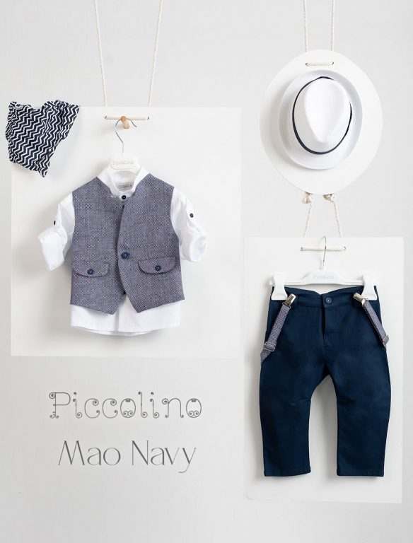 Piccolino Mao christening suit in Navy color.