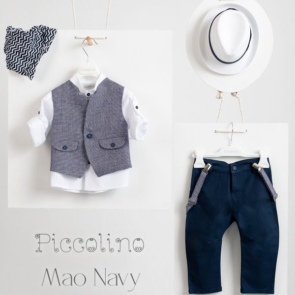 Piccolino Mao christening suit in Navy color.