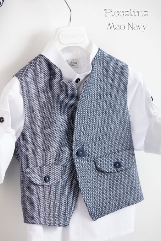 Piccolino Mao christening suit in Navy color.