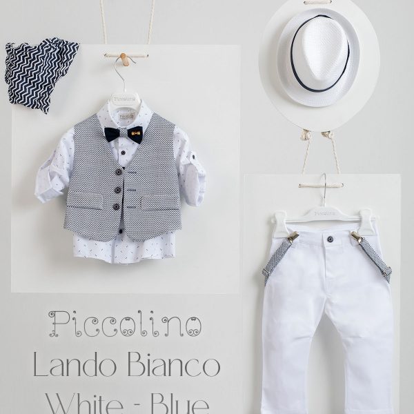 Christening suit Piccolino Lando-Bianco in White-Blue color