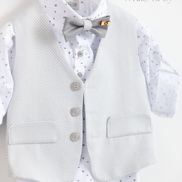 Christening suit Piccolino Lando-Bianco in White-Grey color