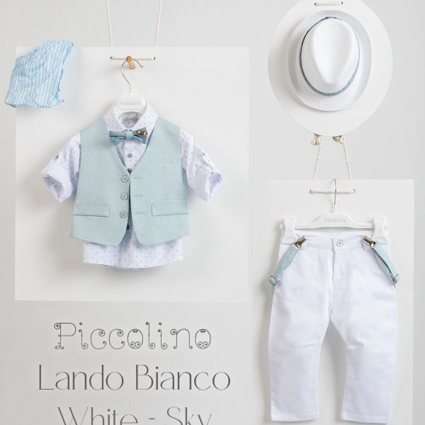 Christening suit Piccolino Lando-Bianco in White-sky color