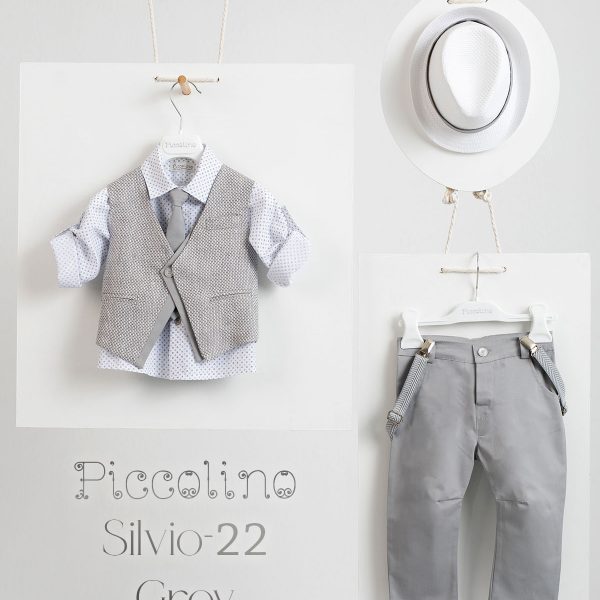 Christening suit Piccolino Silvio-22 in Gray color