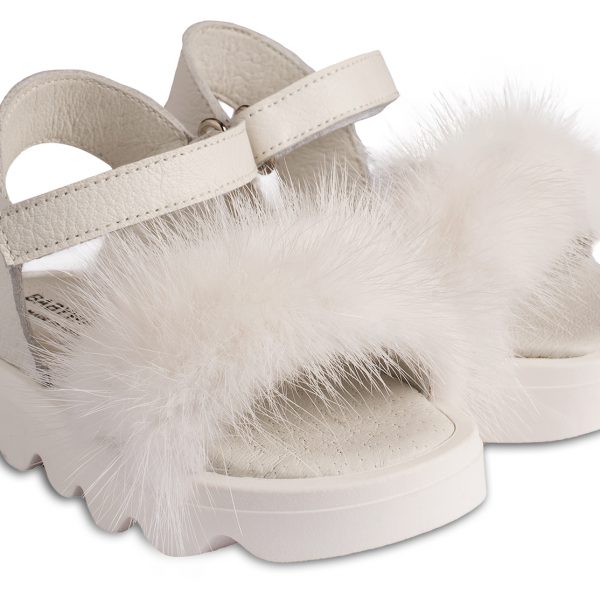 Leather Sandal with Fur EXC5789 White