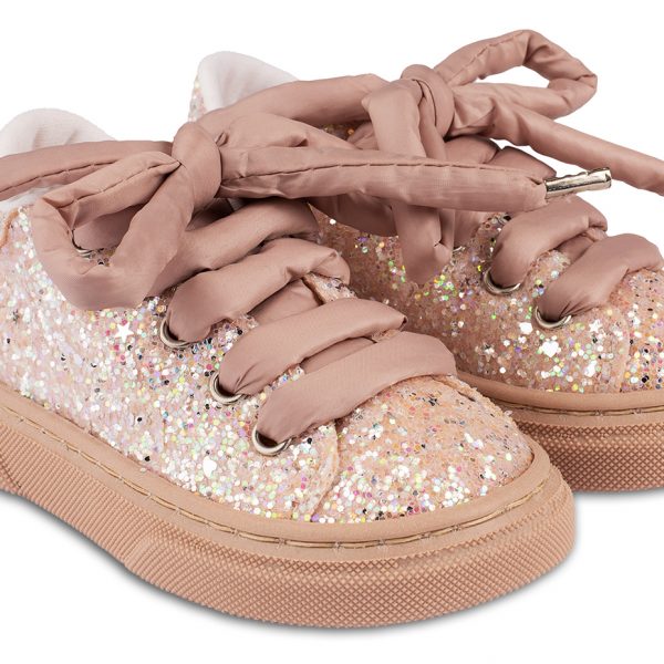 Lace-up Sneakers from Glitter Fabric EXC5819 Nude