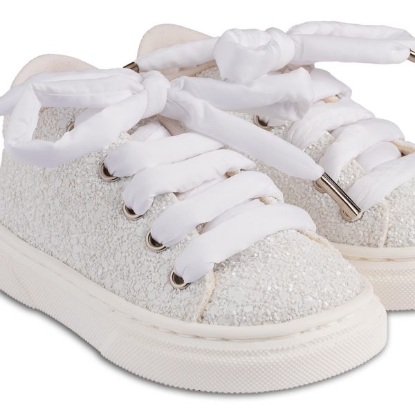 Laced Sneakers from Glitter Fabric EXC5819 White