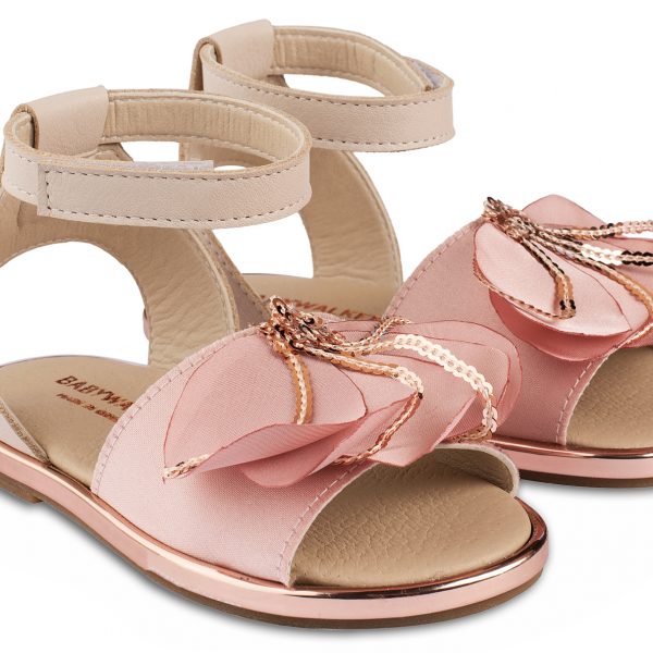 Leather Sandal with Flower and Sequins EXC5825 Pink