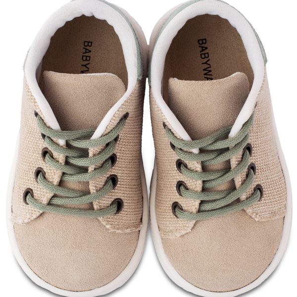 Δετό Δίχρωμο Σνίκερ με Δέρμα και Ύφασμα σε  Μπεζ Μέντα  Χρώμα