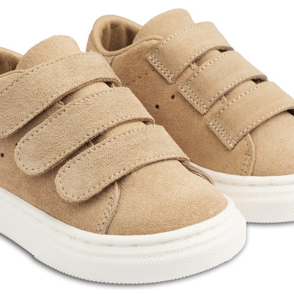 Δερμάτινο Mονόχρωμο Σνίκερ με Τριπλή Μπαρέτα Χρατς από Δέρμα Suede  σε Μπεζ Χρώμα