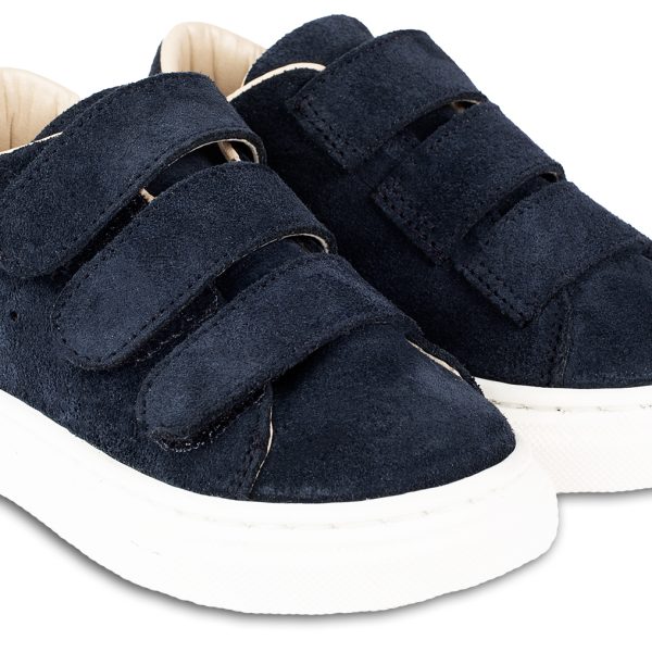 Δερμάτινο Mονόχρωμο Σνίκερ με Τριπλή Μπαρέτα Χρατς από Δέρμα Suede  σε Μπλε Χρώμα