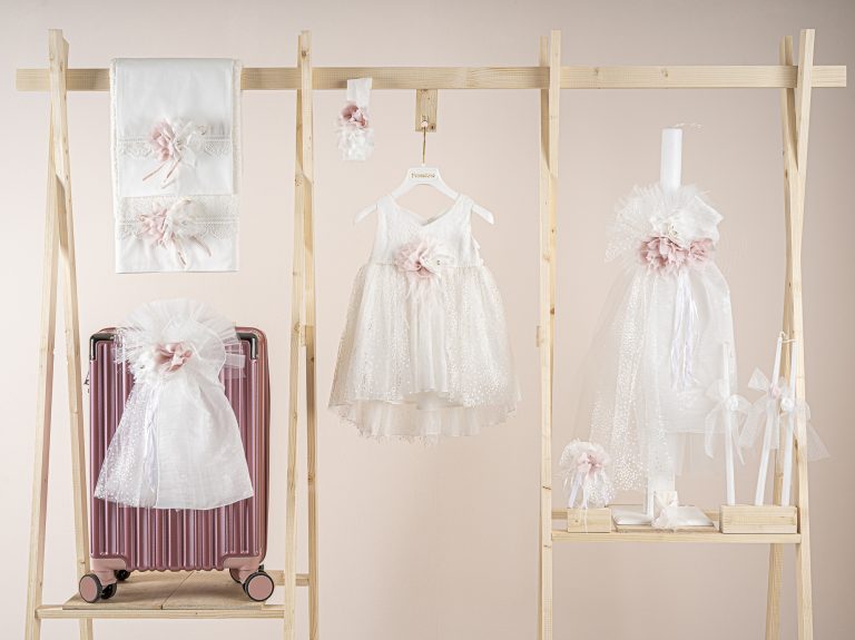 Πακέτο βάπτισης για κορίτσι Piccolino Beatrice ivory με βαλίτσα pink