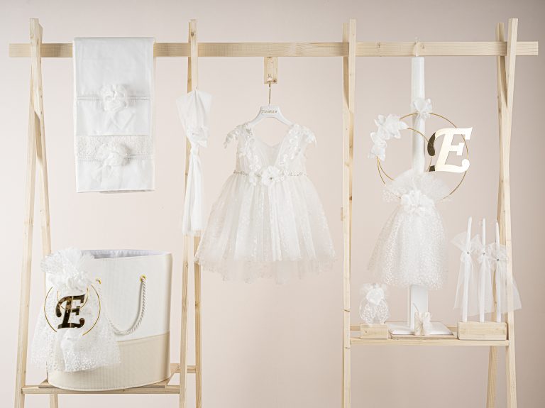 Πακέτο βάπτισης για κορίτσι Piccolino Filomena ivory με καλάθι