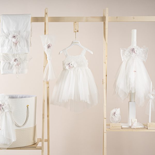 Πακέτο βάπτισης για κορίτσι Piccolino Matylda ivory με καλάθι