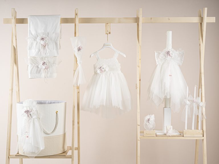 Πακέτο βάπτισης για κορίτσι Piccolino Matylda ivory με καλάθι