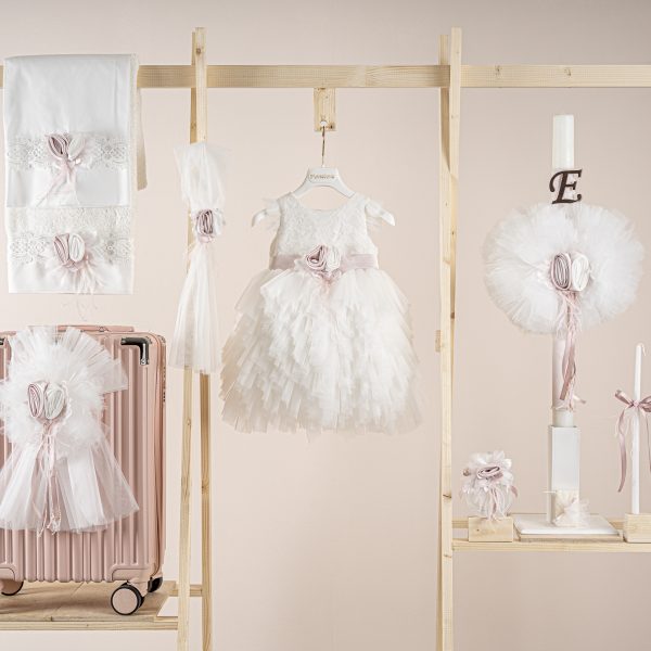 Πακέτο βάπτισης για κορίτσι Piccolino Ornella ivory με βαλίτσα pink