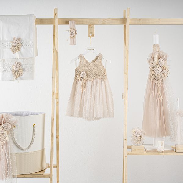 Πακέτο βάπτισης για κορίτσι Piccolino Thea beige με καλάθι