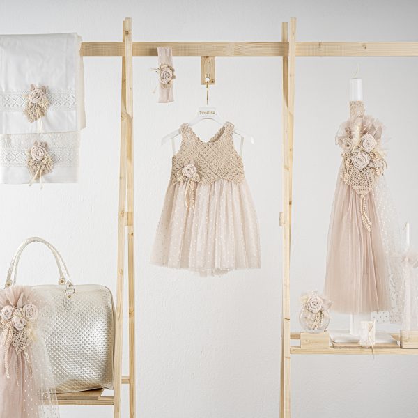 Πακέτο βάπτισης για κορίτσι Piccolino Thea beige με τσάντα καπιτονέ ivory
