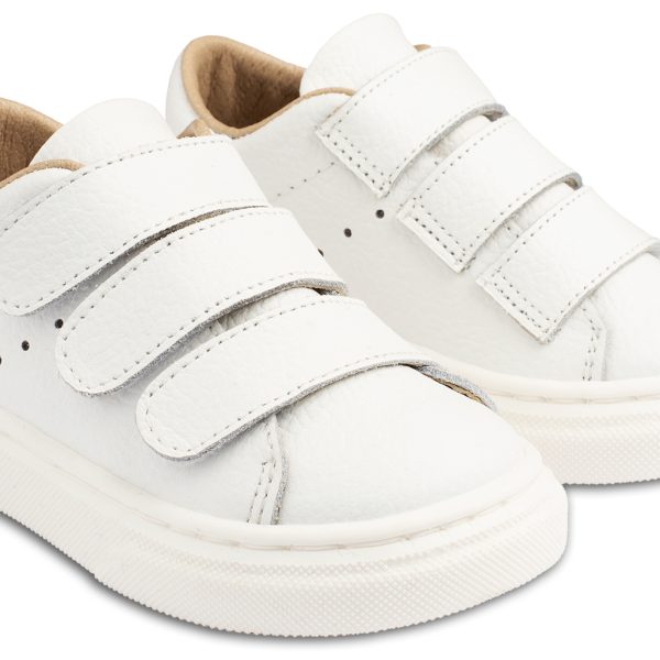 Δερμάτινο Mονόχρωμο Σνίκερ με Τριπλή Μπαρέτα Χρατς σε  Λευκό Χρώμα