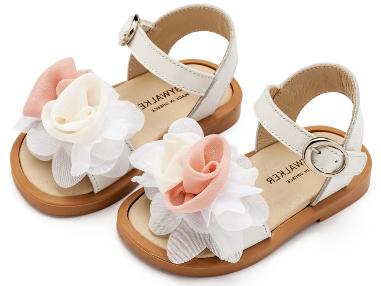 Πέδιλο με Χειροποίητο Διακοσμητικό με Chiffon Λουλούδια BW4860 Εκρού Ροζ