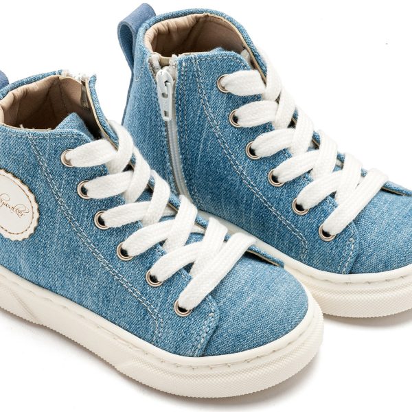 Δετό Μποτάκι Sneaker με Φερμουάρ στο Πλάι EXC5301 Σιέλ