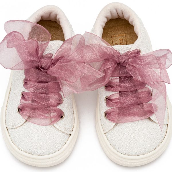 Sneaker απο Ύφασμα Glitter με Κορδέλα EXC5871 Λευκό Ροζ Αντικέ