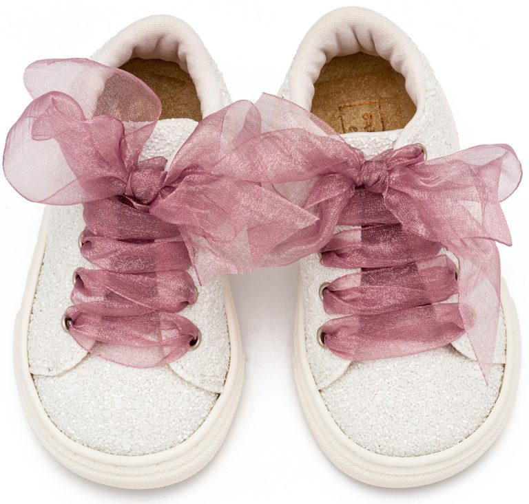 Sneaker απο Ύφασμα Glitter με Κορδέλα EXC5871 Λευκό Ροζ Αντικέ