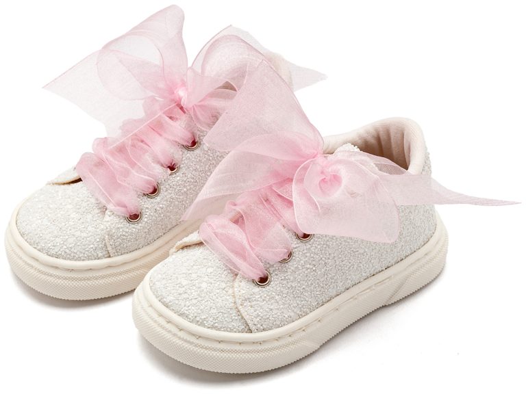 Sneaker απο Ύφασμα Glitter με Κορδέλα EXC5871 Λευκό Ροζ